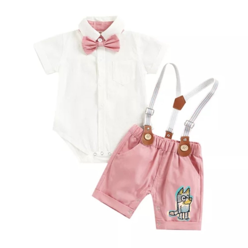 Bluey Outfit Boy Smash Cake Bluey First Second Birthday Bluey Clothes Suspenders - Picture 2 of 6